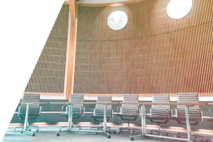 Row of empty chairs in SGAI's Circle Room