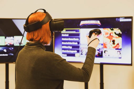 Woman with a VR headset on