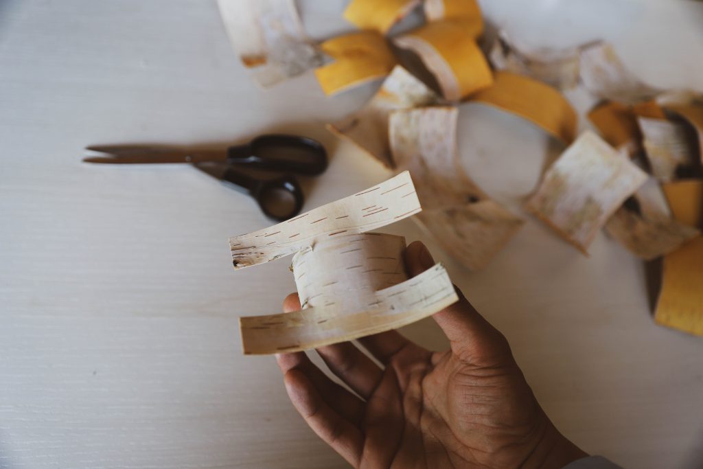 Birch bark cut for traditional spirit dish