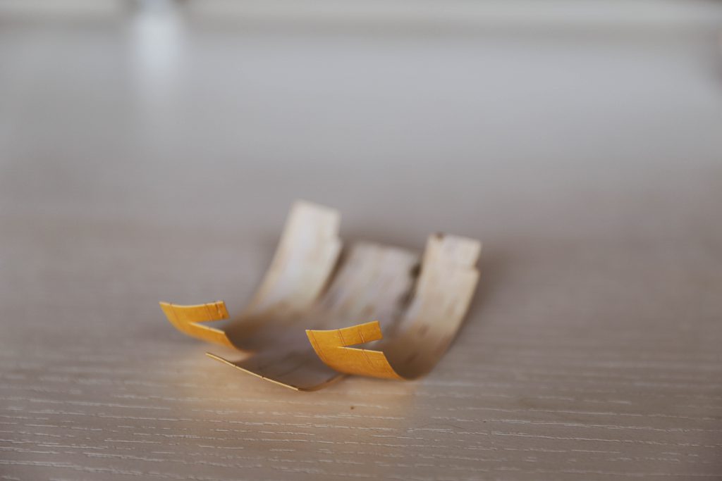 A piece of birch bark that was cut and trimmed for a traditional spirit dish